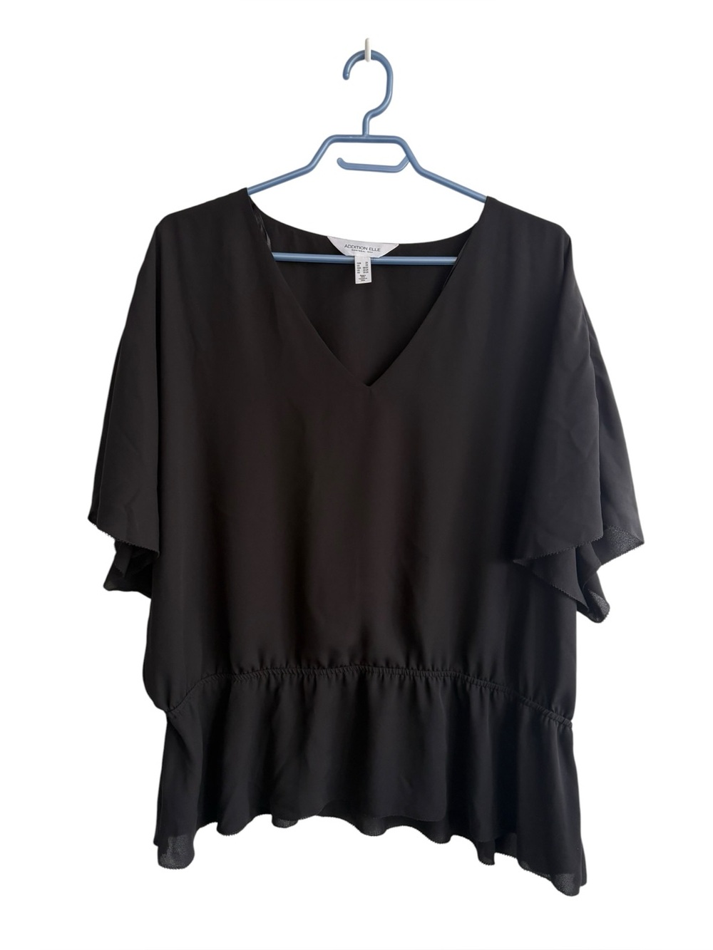 Additionelle Black Batwing Sleeve Peplum Blouse Plus Size 2X Flowy V-Neck Top